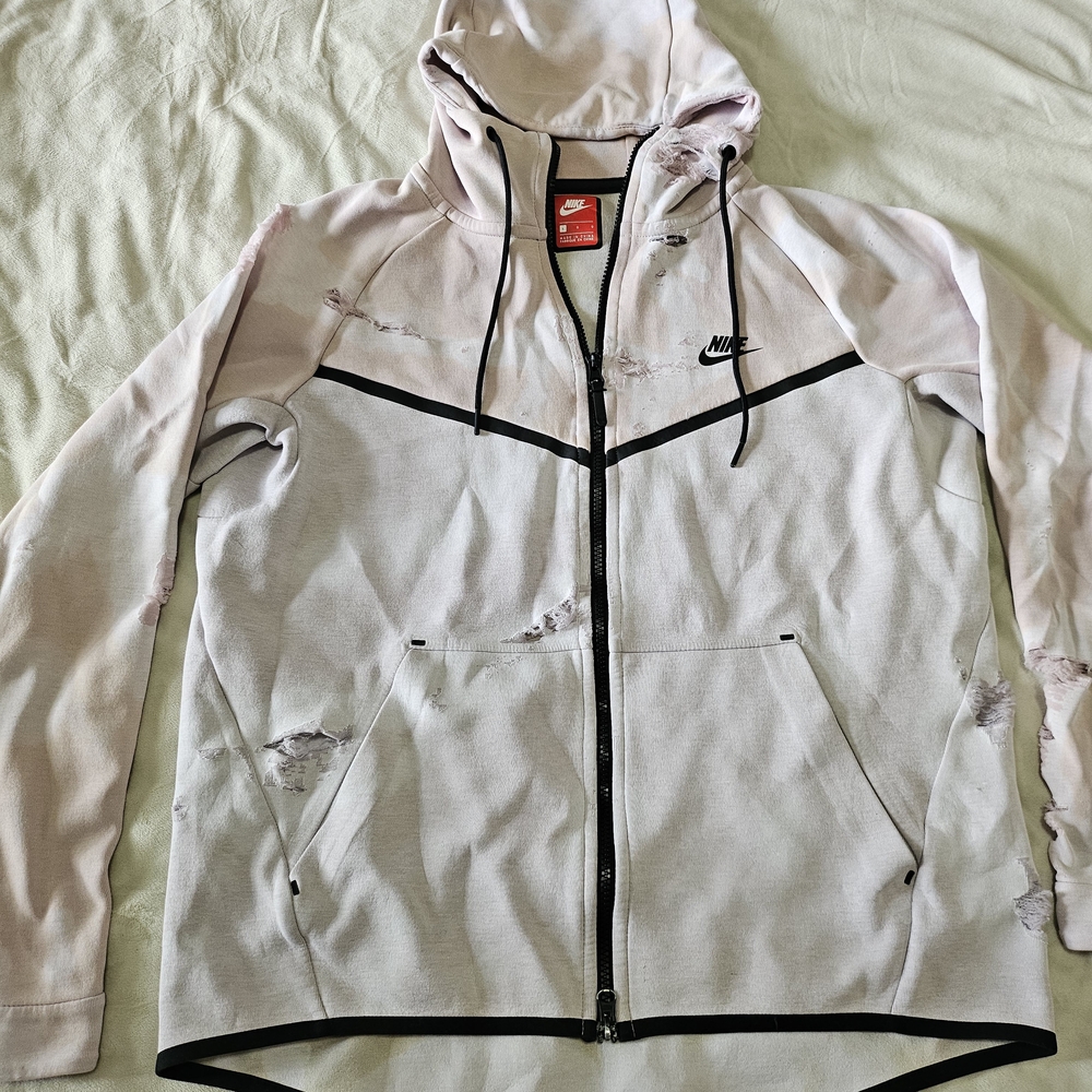 Distressed Nike Light Pink and Black Hoodie